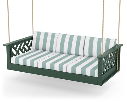 POLYWOOD® Chippendale Daybed Swing in Green / Cabana Stripe Glacier Spa