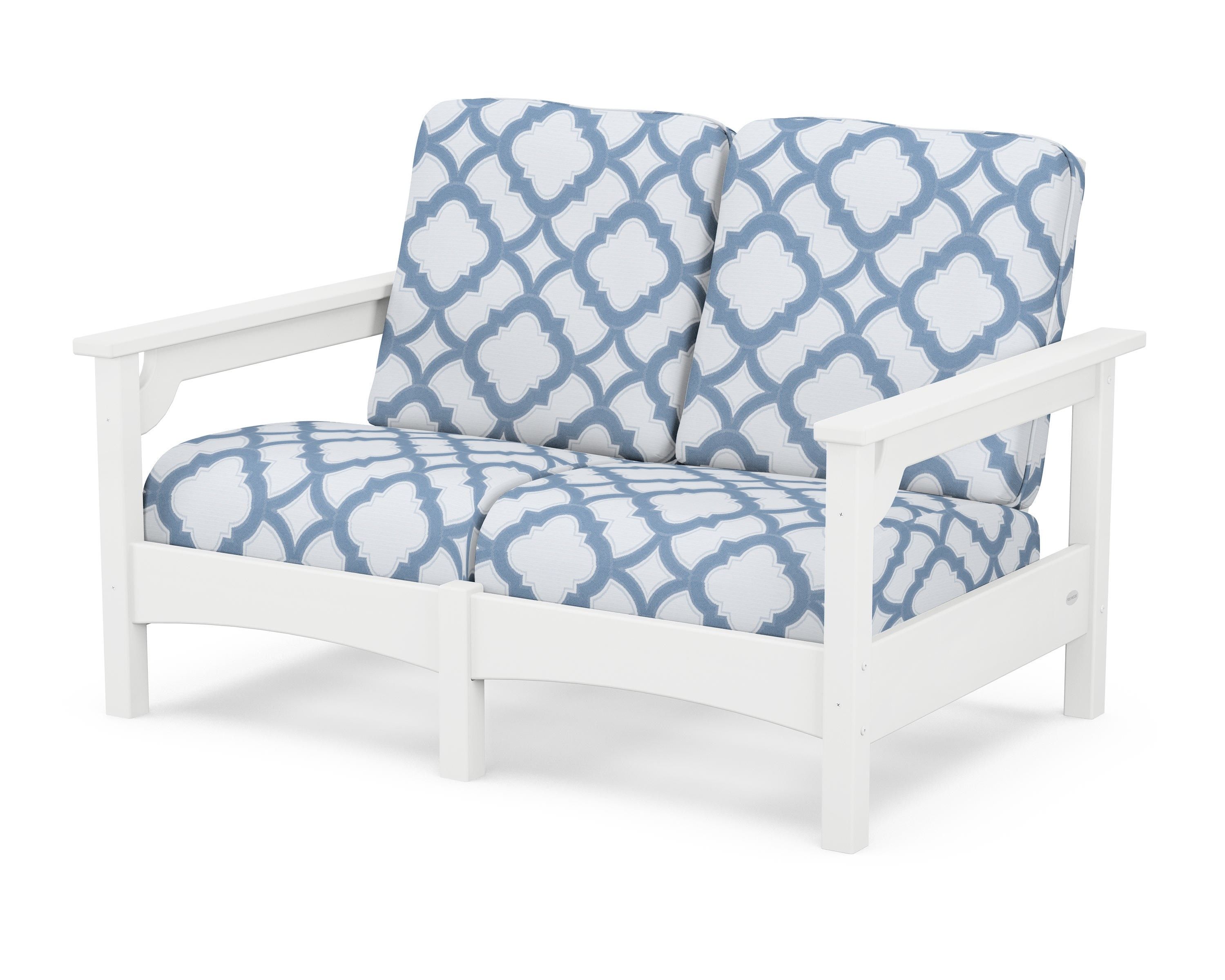 POLYWOOD® Club Loveseat in White / Trellis Sky Blue
