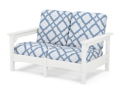 POLYWOOD® Club Loveseat in White / Trellis Sky Blue