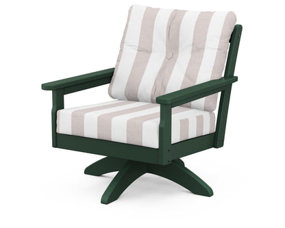 POLYWOOD® Vineyard Deep Seating Swivel Chair in Green / Cabana Stripe Dune Burlap