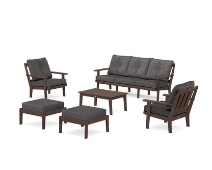 POLYWOOD® Oxford 6-Piece Lounge Sofa Set in Mahogany / Ash Charcoal