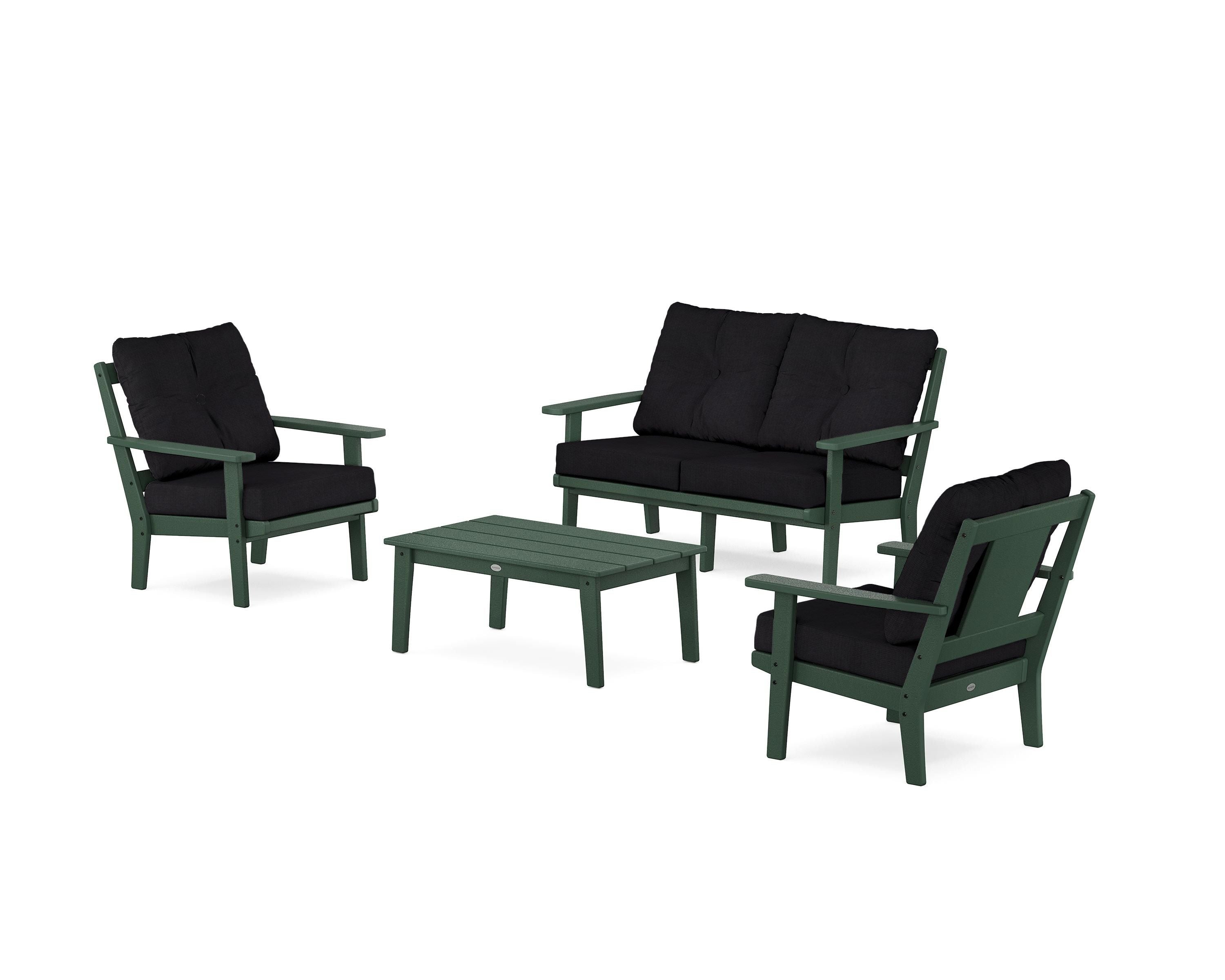 POLYWOOD® Prairie 4-Piece Deep Seating Set with Loveseat in Green / Midnight Linen
