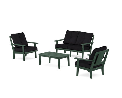 POLYWOOD® Prairie 4-Piece Deep Seating Set with Loveseat in Green / Midnight Linen