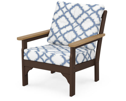 POLYWOOD® Vineyard Deep Seating Chair in Mahogany / Natural / Trellis Sky Blue