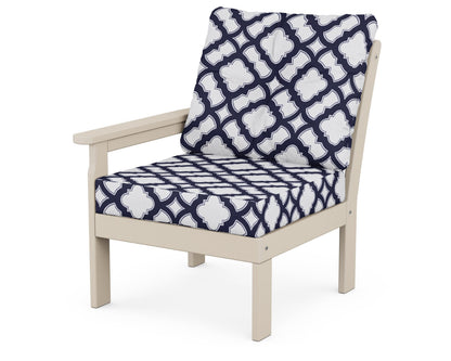 POLYWOOD® Vineyard Modular Left Arm Chair in Sand / Trellis Navy