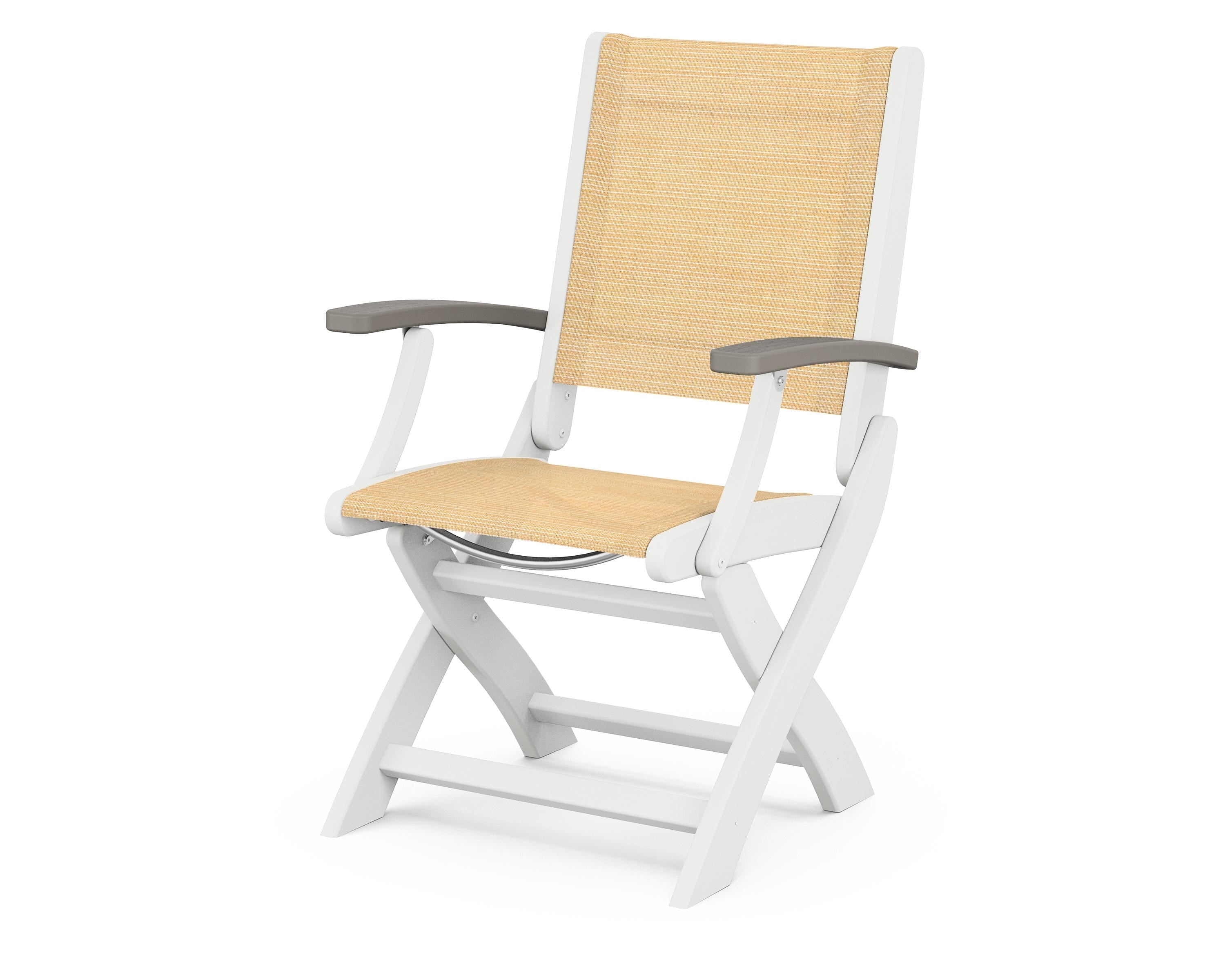POLYWOOD® Coastal Folding Chair in White / Driftwood / Dupioni Apricot Sling