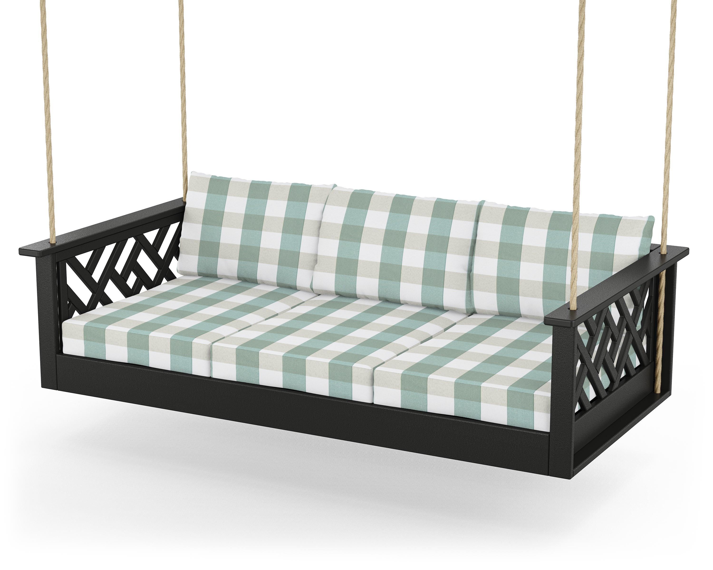 POLYWOOD® Chippendale Daybed Swing in Black / Buffalo Plaid Glacier Spa