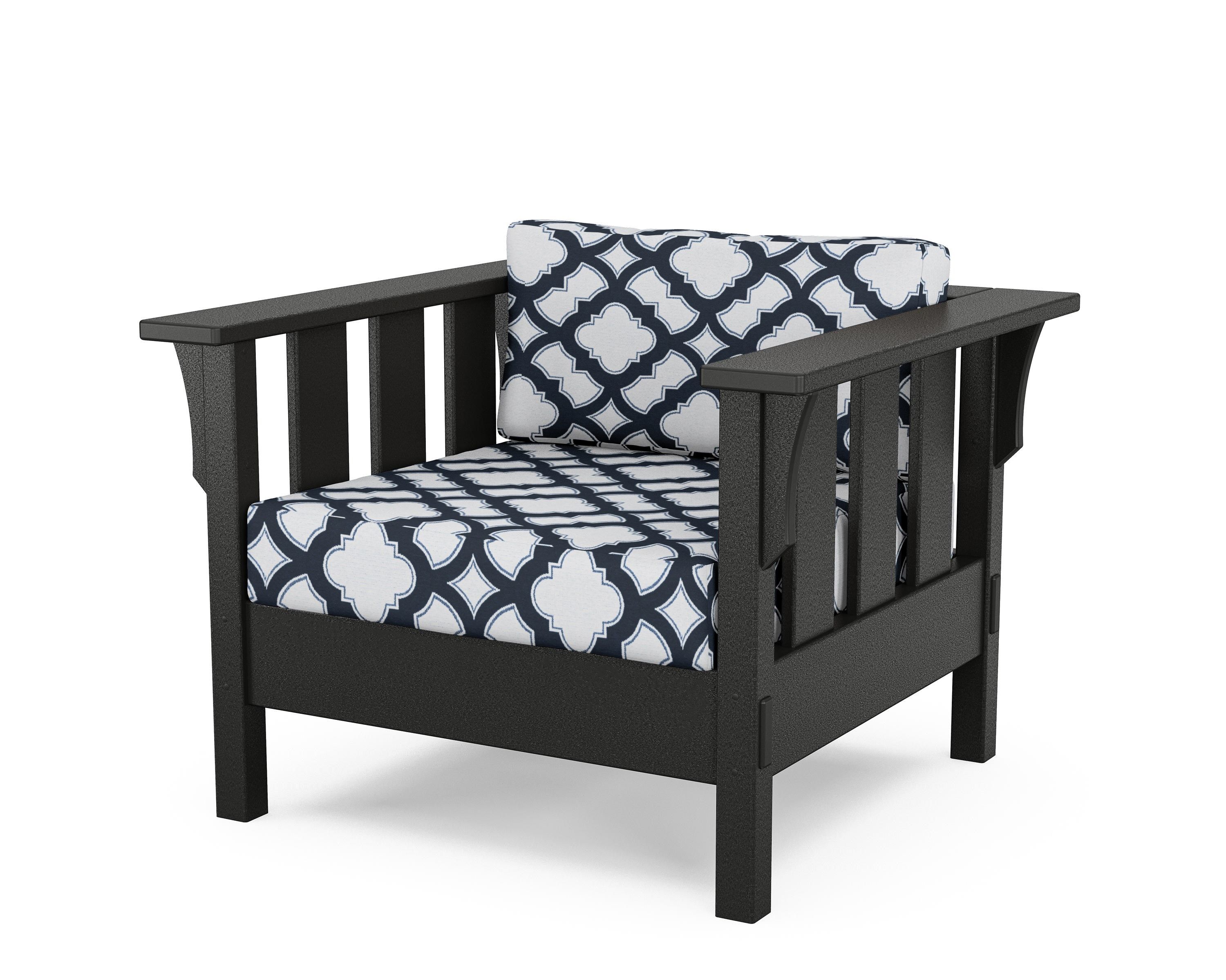 Martha Stewart by POLYWOOD® Acadia Deep Seating Chair in Black / Trellis Marine Indigo