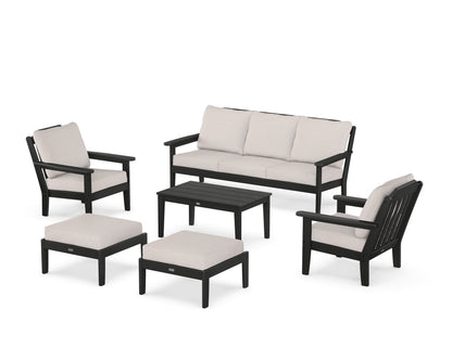Country Living Cottage 6-Piece Lounge Sofa Set in Black / Dune Burlap