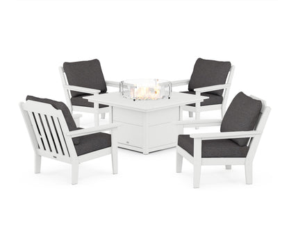 Country Living Cottage 5-Piece Deep Seating Set with Fire Pit Table in White / Ash Charcoal