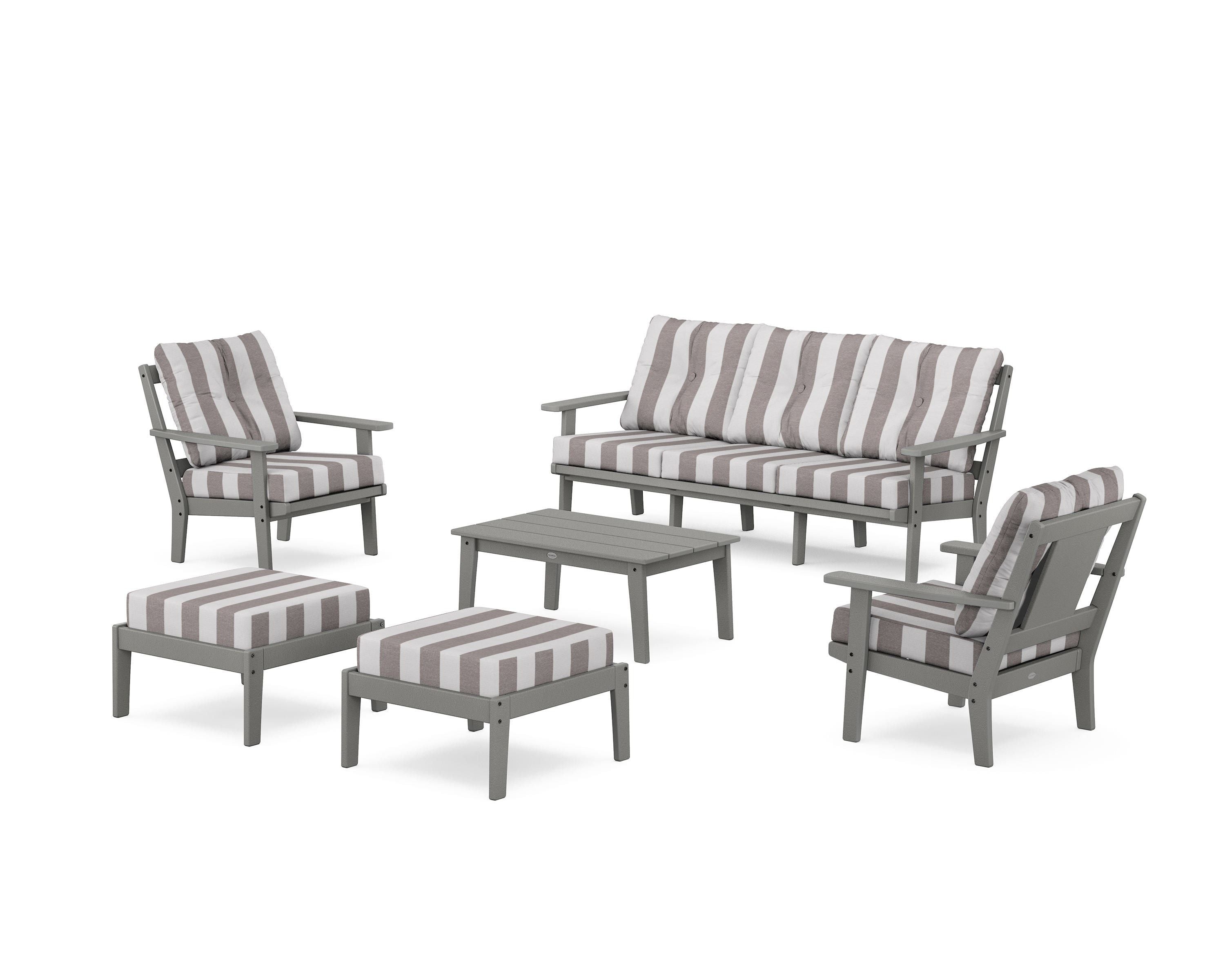 POLYWOOD® Prairie 6-Piece Lounge Sofa Set in Slate Grey / Cabana Stripe Grey Mist