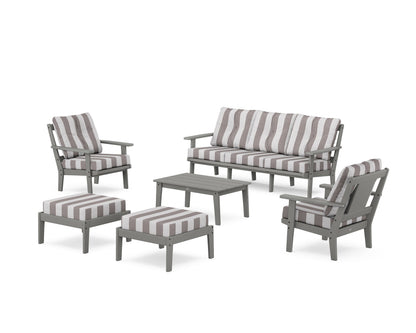 POLYWOOD® Prairie 6-Piece Lounge Sofa Set in Slate Grey / Cabana Stripe Grey Mist