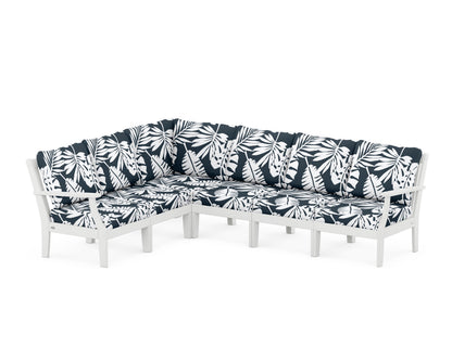 POLYWOOD® Braxton Modular 6-Piece Deep Seating Set in White / Leaf Marine Indigo