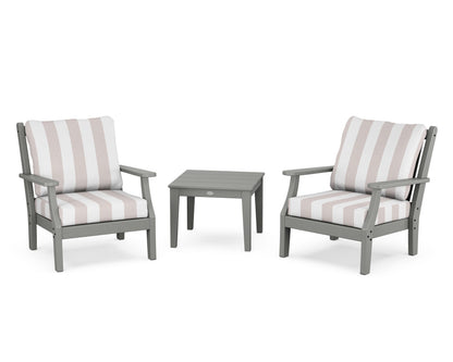 Country Living Wovendale 3-Piece Deep Seating Set in Slate Grey / Cabana Stripe Dune Burlap