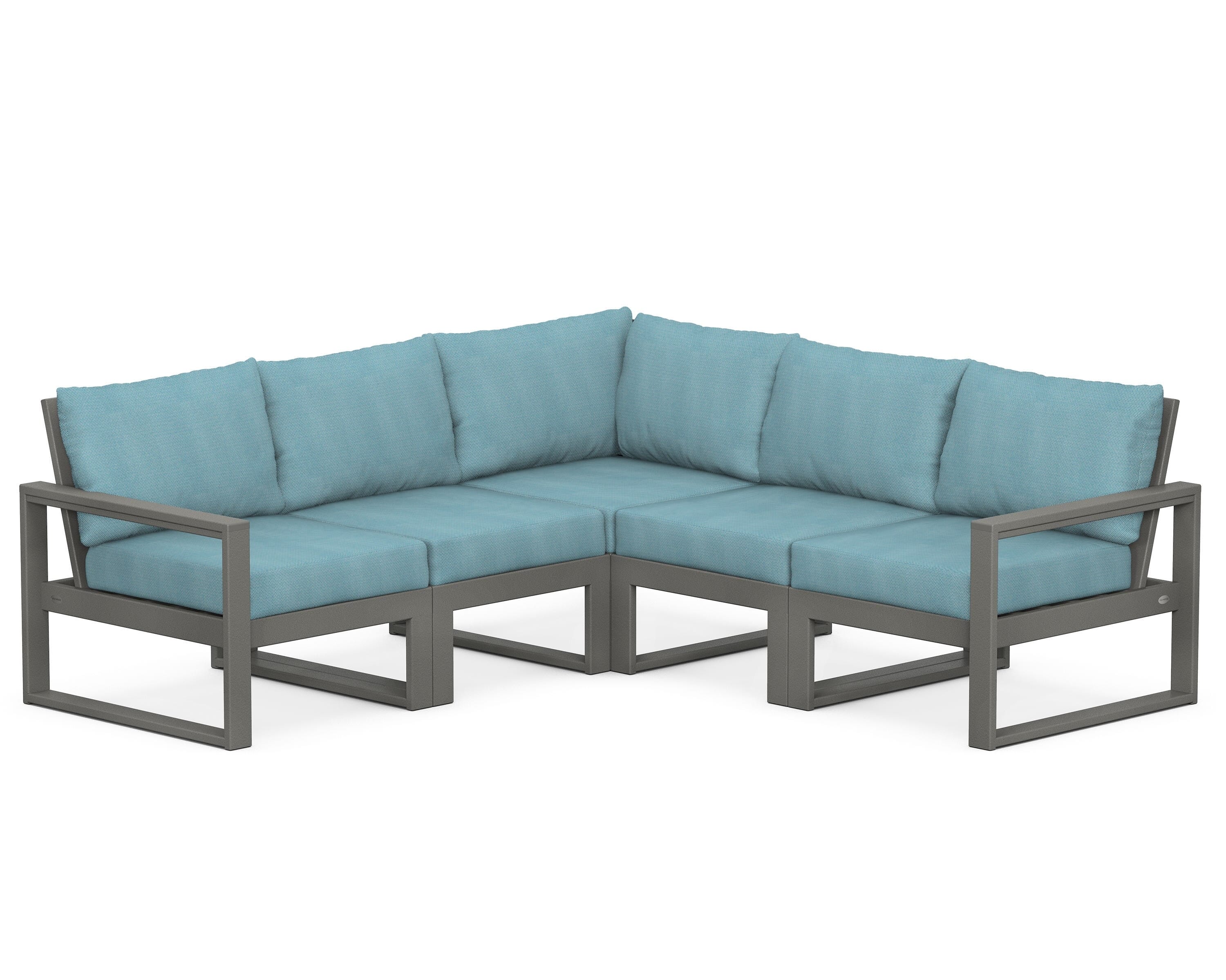 POLYWOOD® EDGE 5-Piece Modular Deep Seating Set in Slate Grey / Lattice Sky Blue