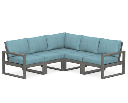 POLYWOOD® EDGE 5-Piece Modular Deep Seating Set in Slate Grey / Lattice Sky Blue