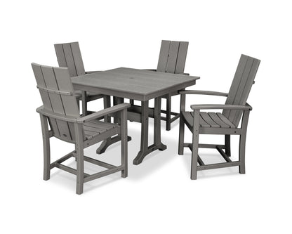 POLYWOOD® Modern Adirondack 5-Piece Farmhouse Trestle Dining Set in Slate Grey