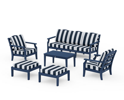 Draper James™ by  POLYWOOD® Savannah 6-Piece Lounge Sofa Set in Navy / Cabana Stripe Marine Indigo