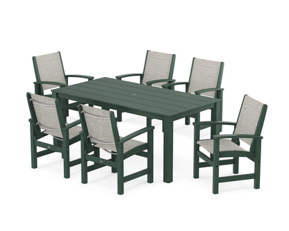 POLYWOOD® Coastal 7-Piece Parsons Dining Set in Green / Birch Sling