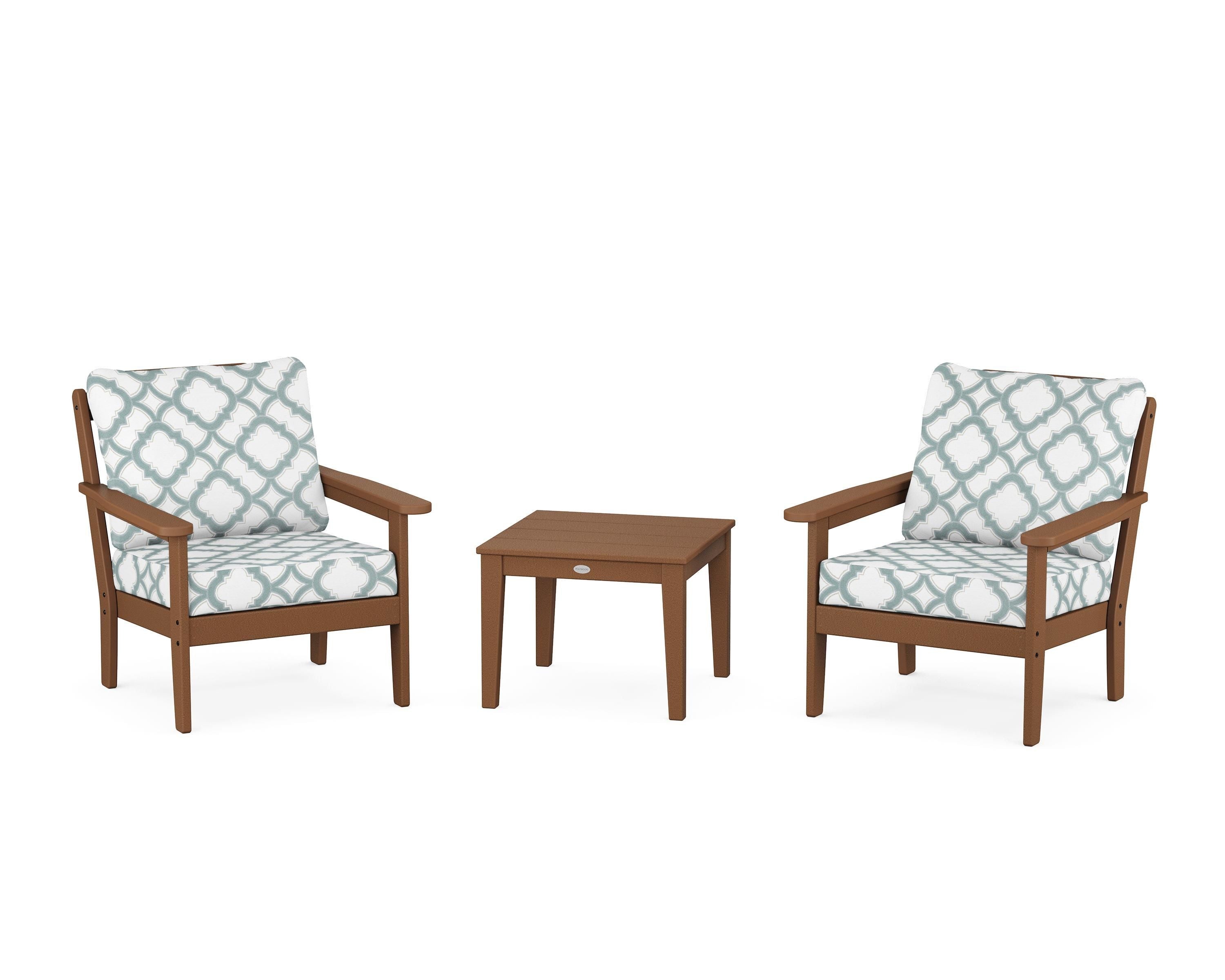 Country Living Cottage 3-Piece Deep Seating Set in Teak / Trellis Glacier Spa