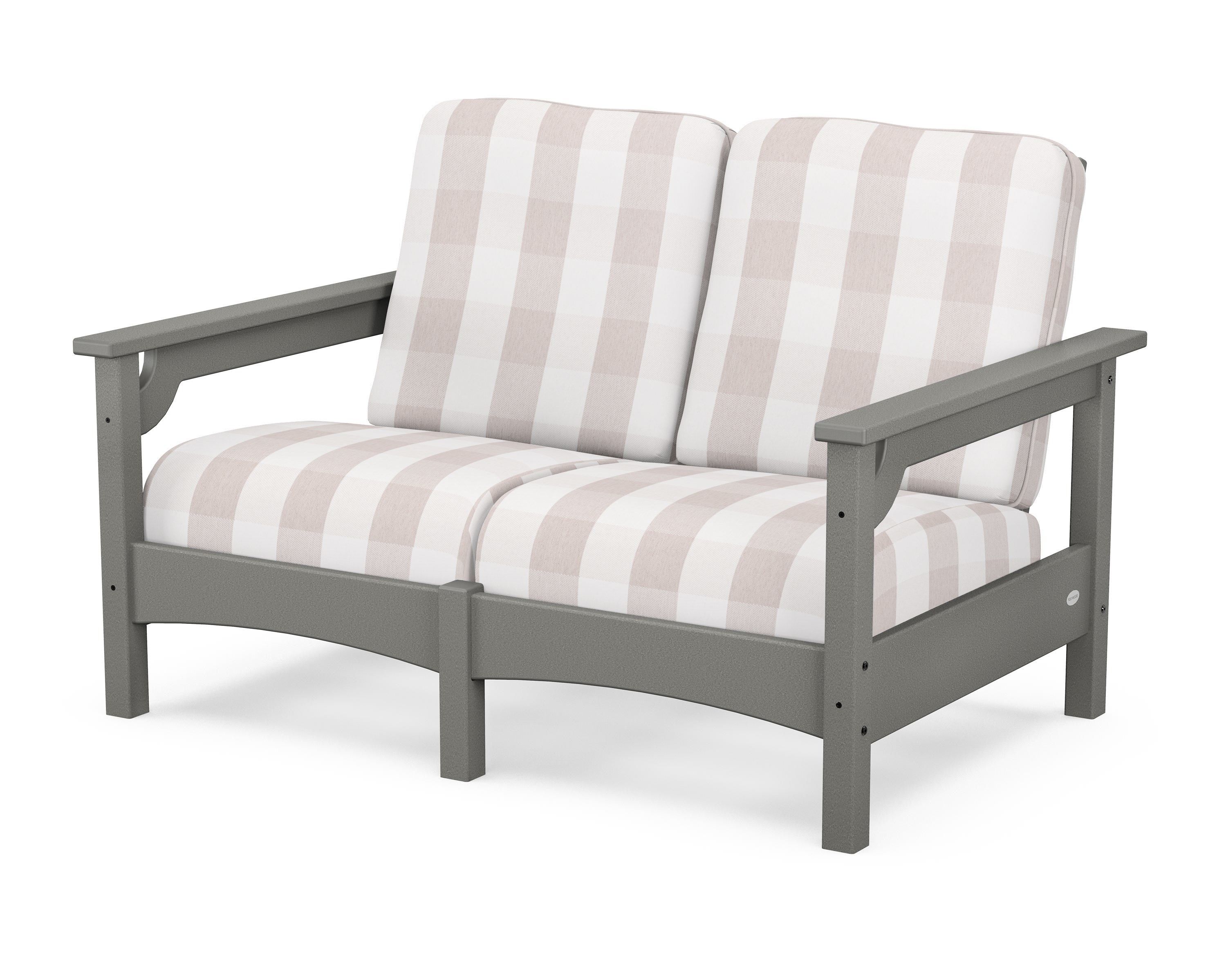 POLYWOOD® Club Loveseat in Slate Grey / Buffalo Plaid Dune Burlap