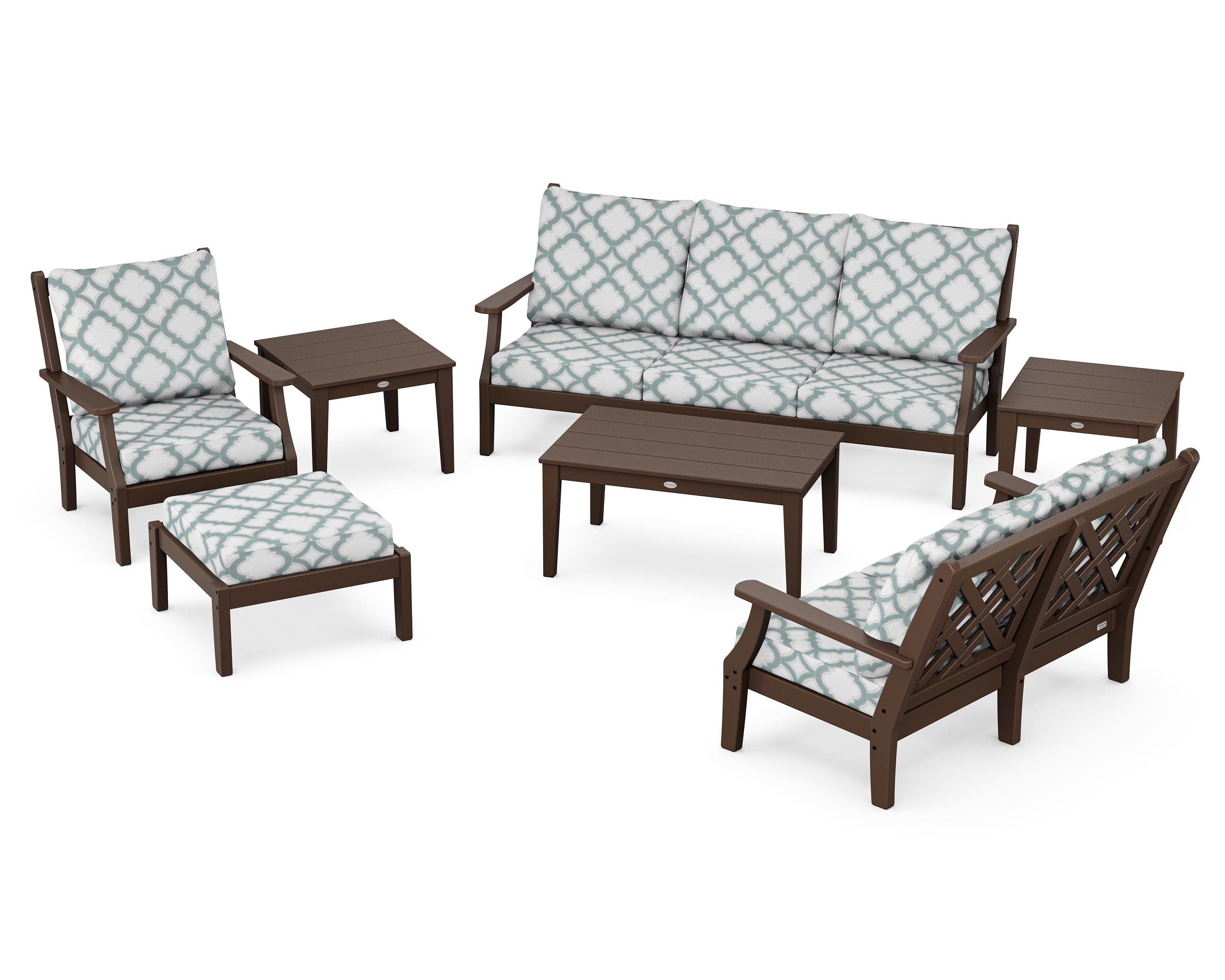 Country Living Wovendale 7-Piece Deep Seating Set in Mahogany / Trellis Glacier Spa