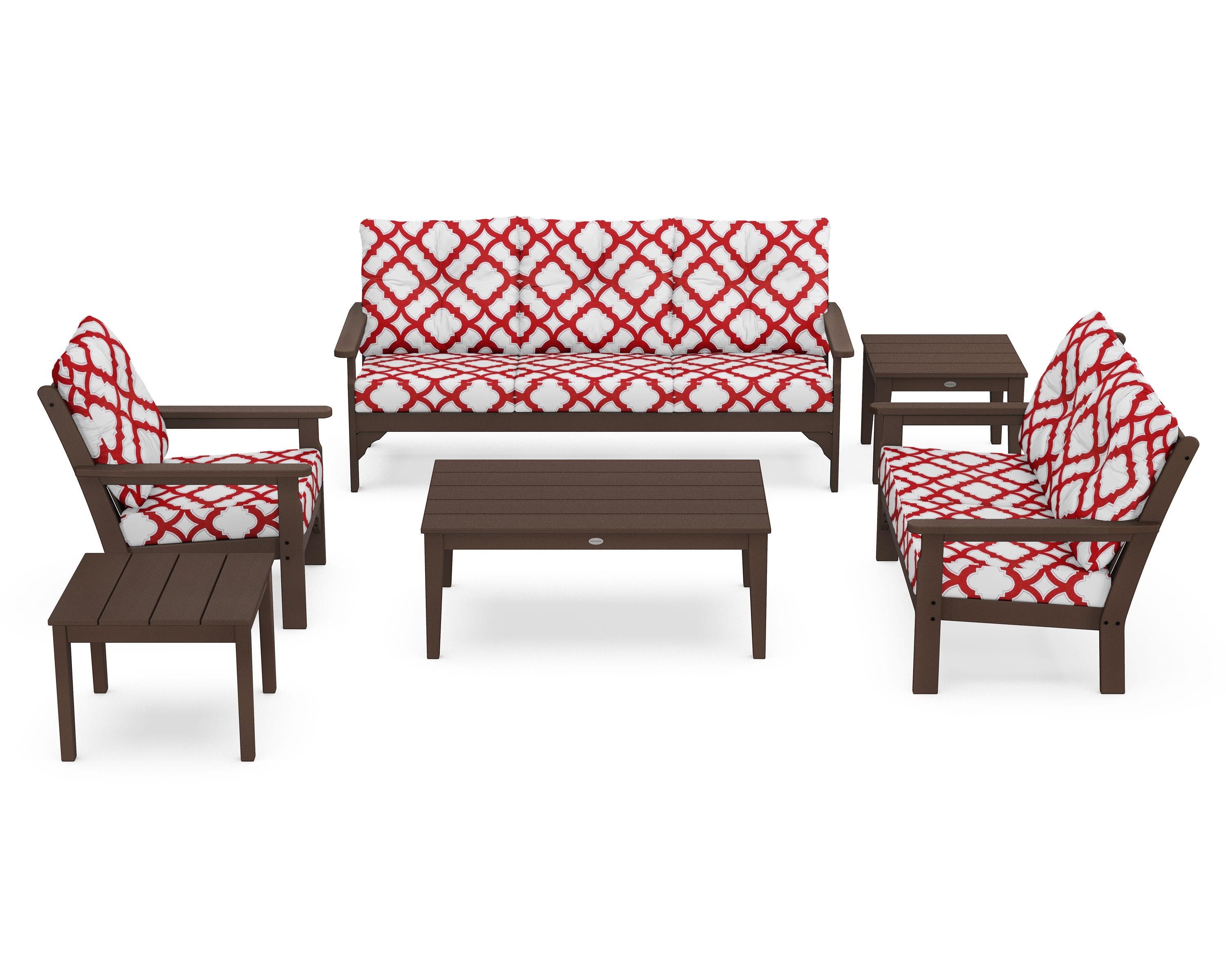POLYWOOD® Vineyard 6-Piece Deep Seating Set in Mahogany / Trellis Crimson