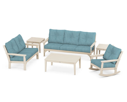 POLYWOOD® Vineyard 6-Piece Deep Seating Set in Sand / Lattice Sky Blue