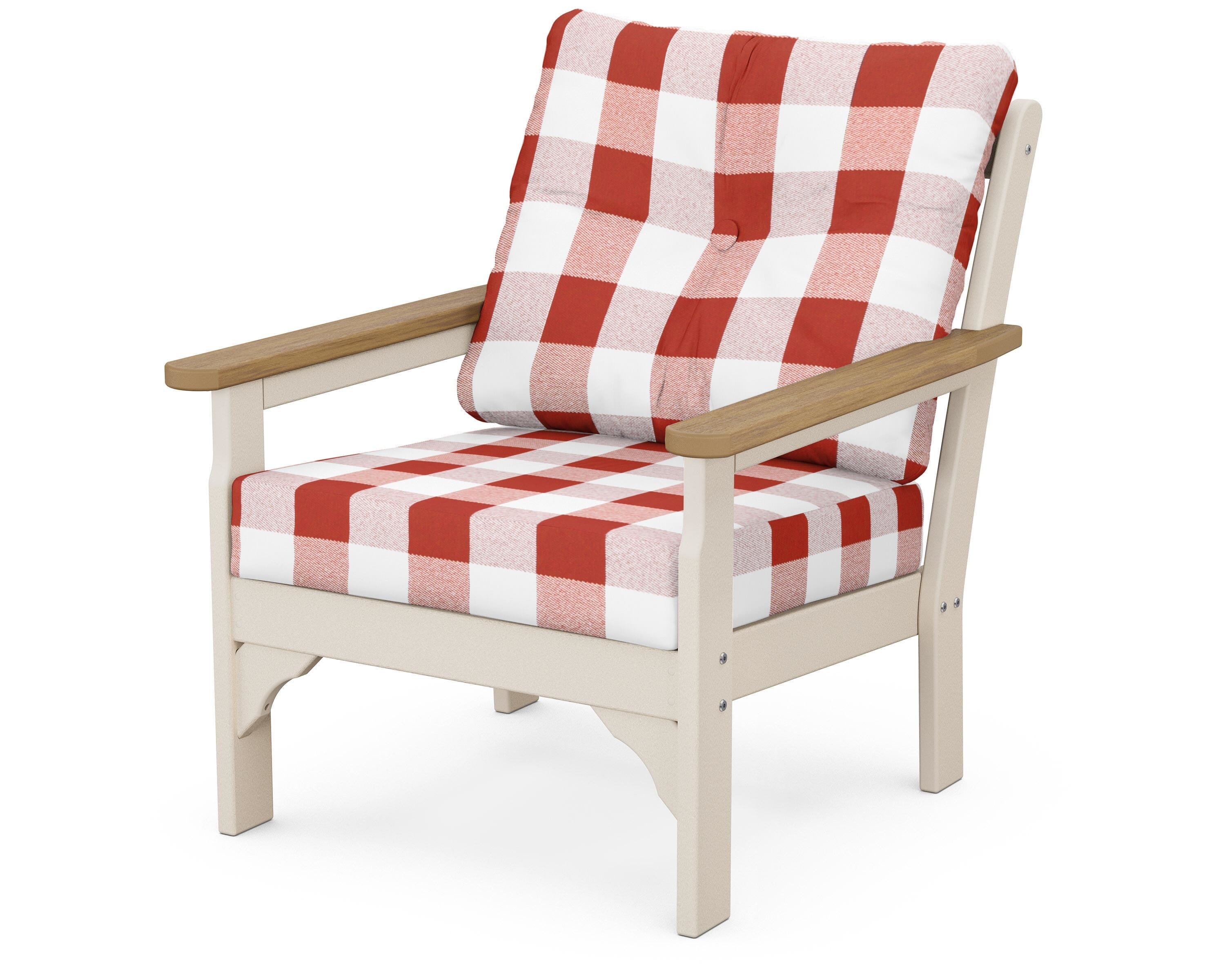 POLYWOOD® Vineyard Deep Seating Chair in Sand / Natural / Buffalo Plaid Crimson