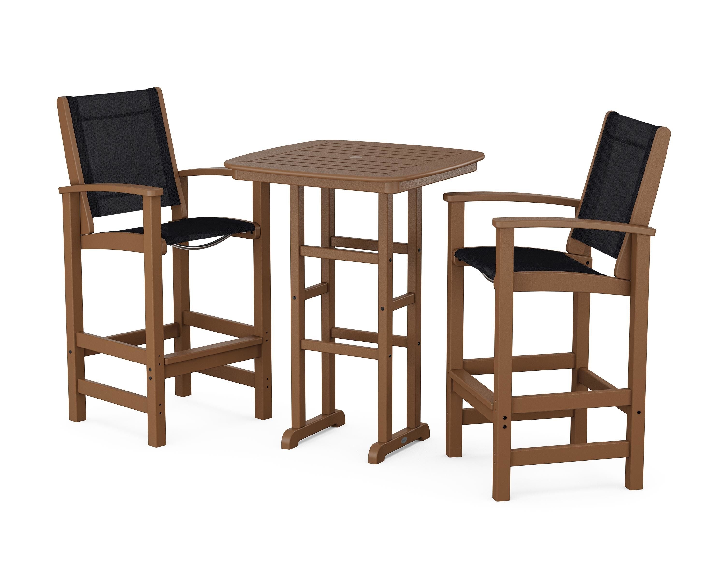 POLYWOOD® Coastal 3-Piece Bar Set in Teak / Black Sling