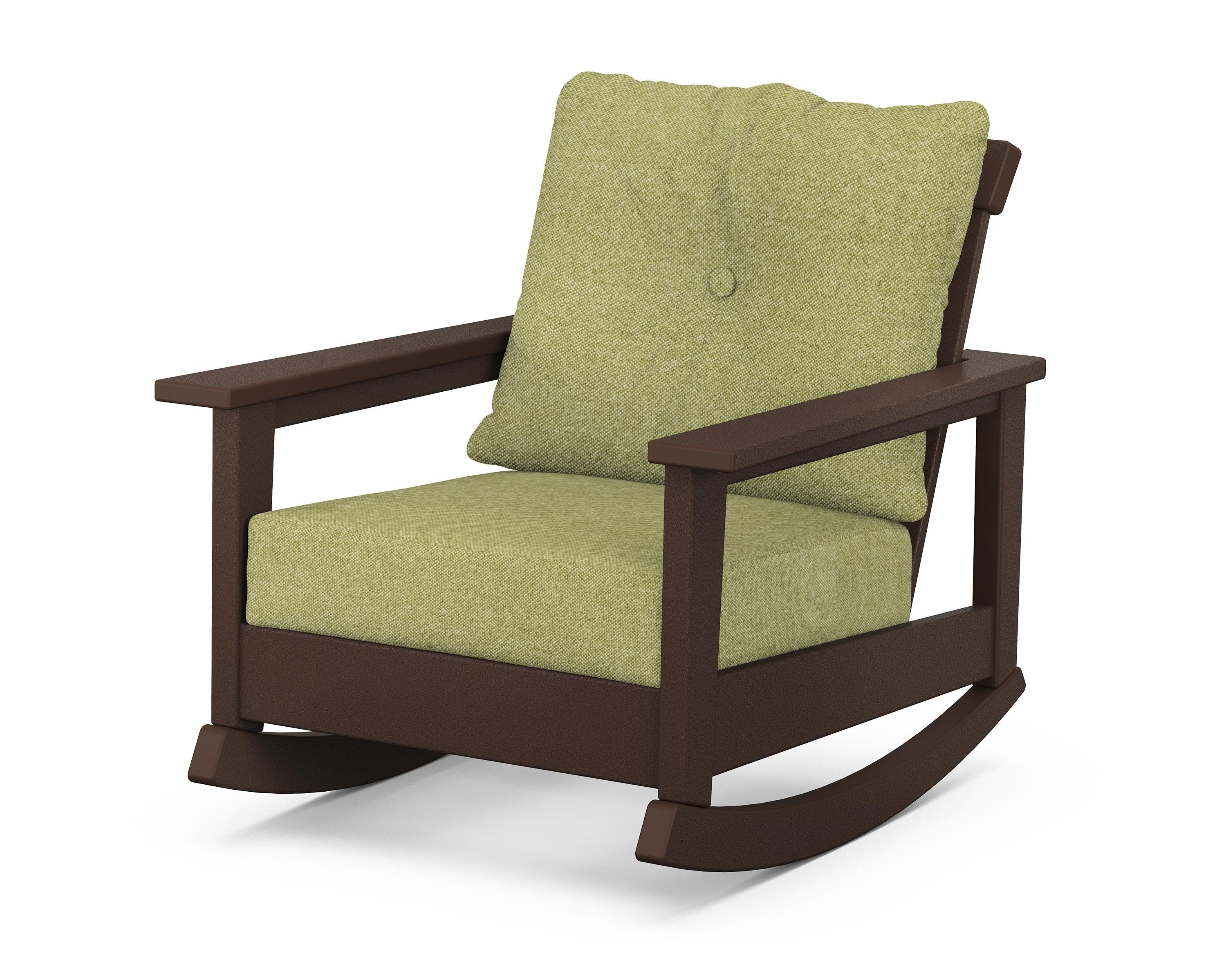 POLYWOOD® Prescott Deep Seating Rocking Chair in Mahogany / Chartreuse Boucle