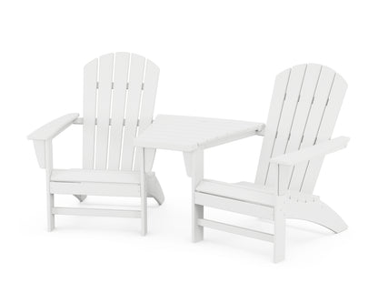 POLYWOOD® Nautical 3-Piece Adirondack Set with Angled Connecting Table in White