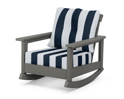 POLYWOOD® Prescott Deep Seating Rocking Chair in Slate Grey / Cabana Stripe Marine Indigo