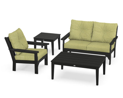 POLYWOOD® Vineyard 4-Piece Deep Seating Set in Black / Chartreuse Boucle