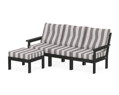 POLYWOOD® Vineyard 4-Piece Sectional with Ottoman in Black / Cabana Stripe Grey Mist