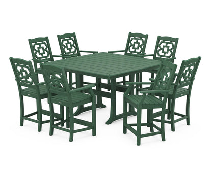 Chinoiserie 9-Piece Square Counter Set with Trestle Legs