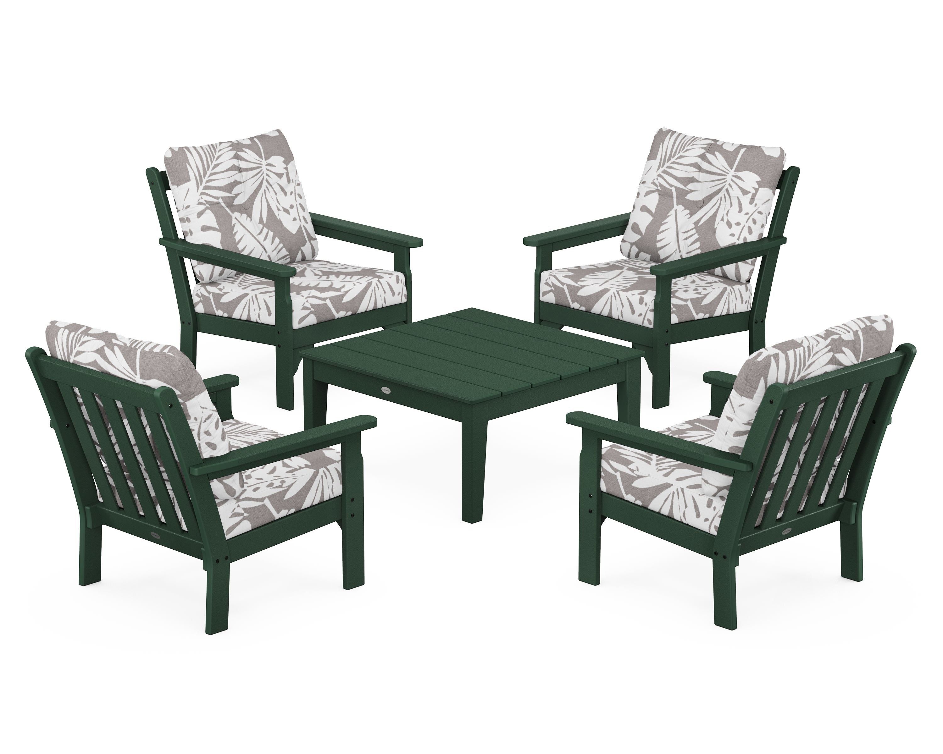 POLYWOOD® Vineyard 5-Piece Deep Seating Conversation Set in Green / Leaf Grey Mist