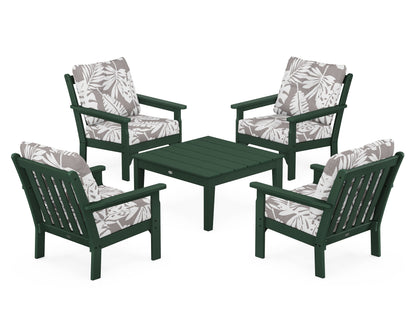 POLYWOOD® Vineyard 5-Piece Deep Seating Conversation Set in Green / Leaf Grey Mist