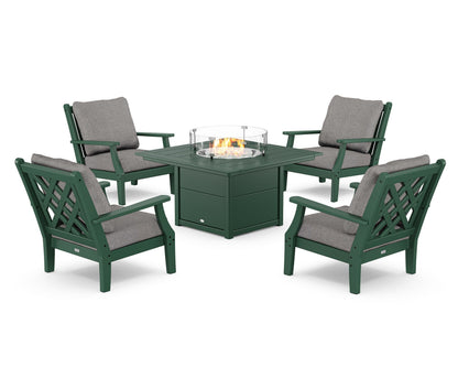 Country Living Wovendale 5-Piece Deep Seating Set with Fire Pit Table in Green / Grey Mist