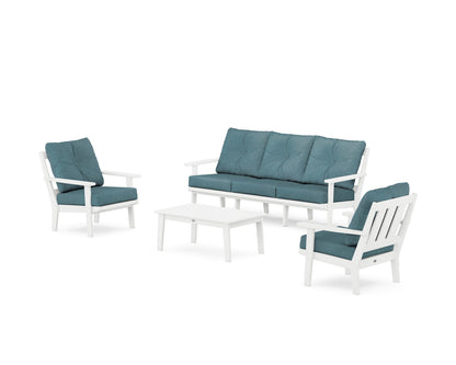POLYWOOD® Oxford 4-Piece Deep Seating Set with Sofa in White / Ocean Teal