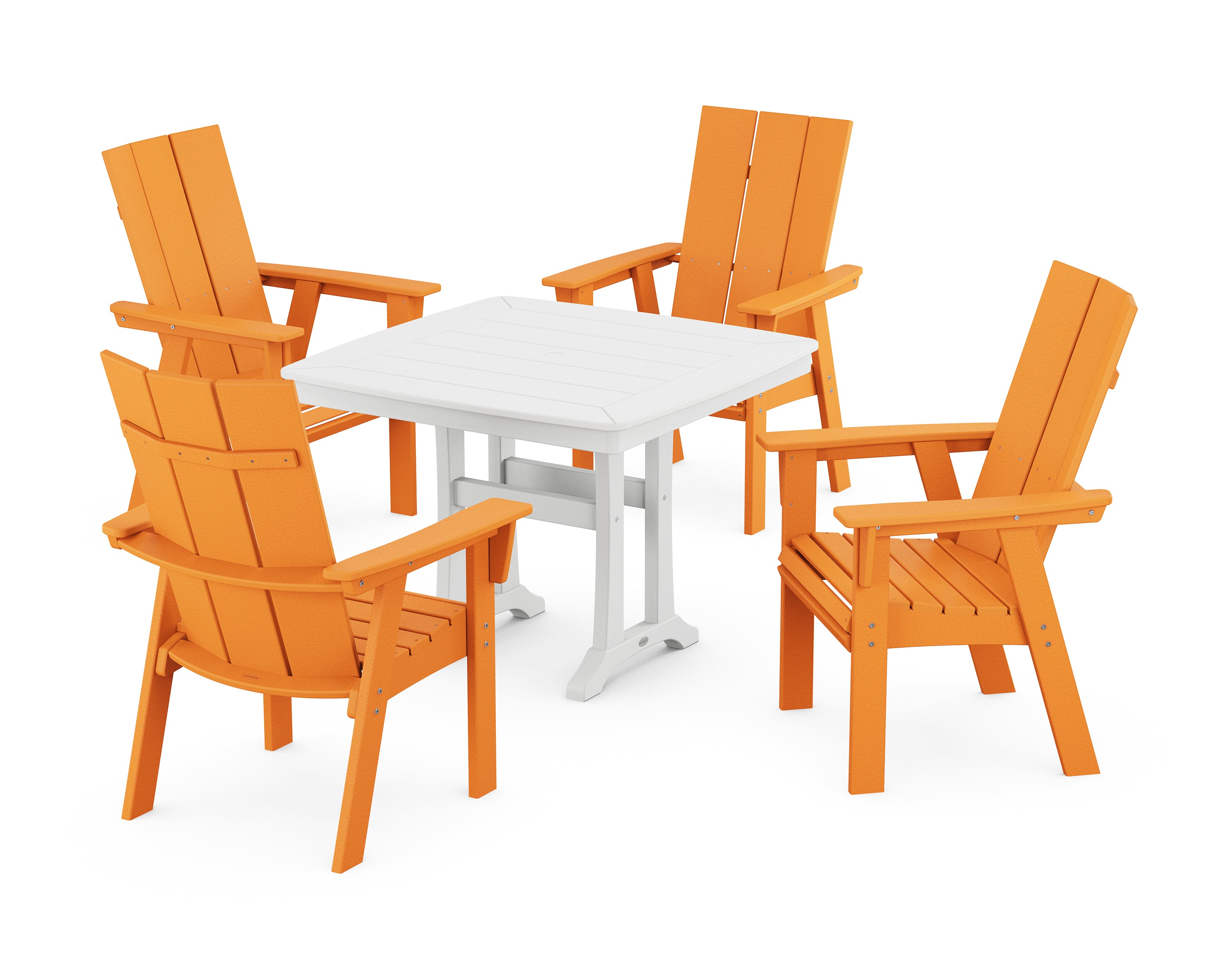 POLYWOOD® Modern Adirondack 5-Piece Dining Set with Trestle Legs in Tangerine / White