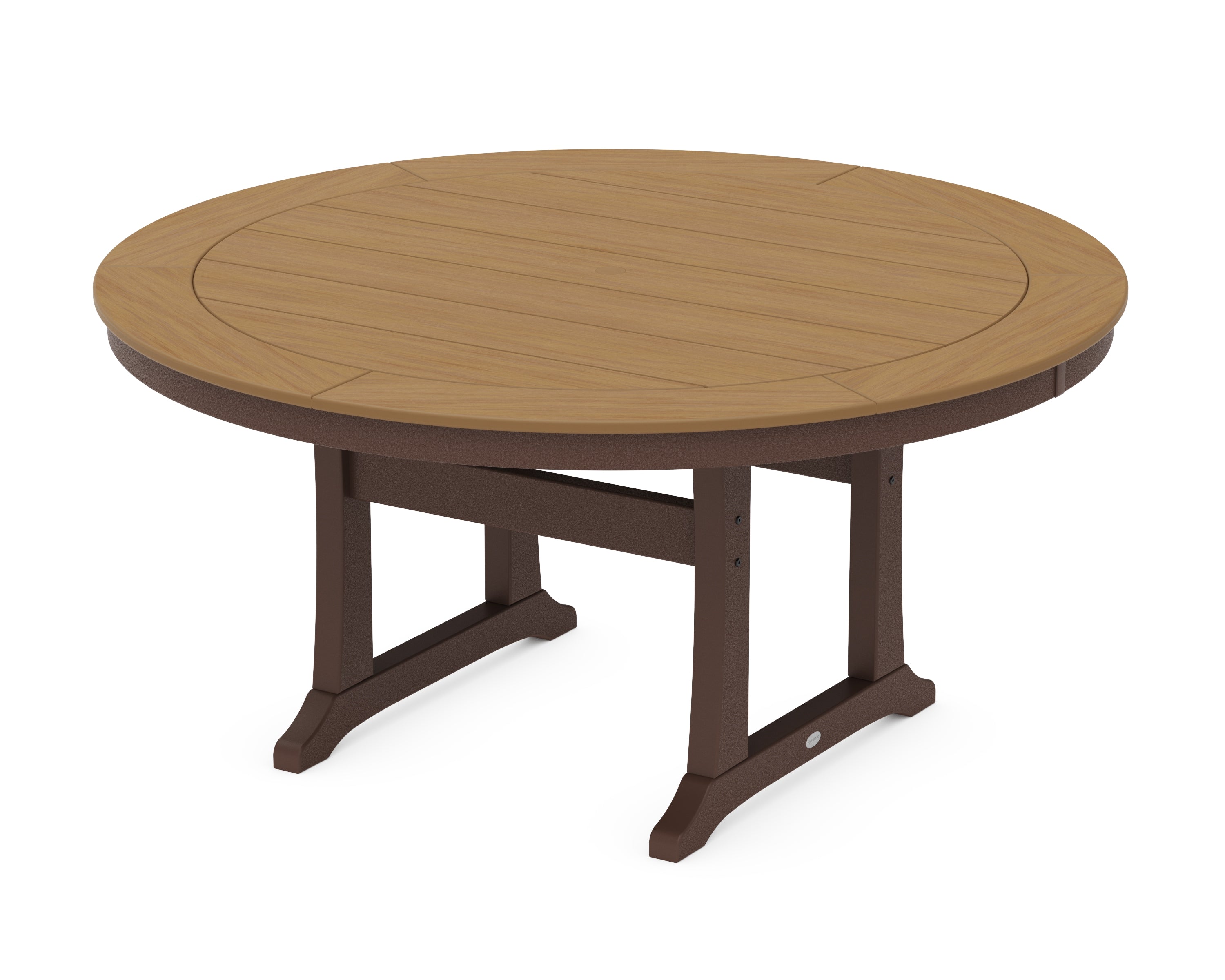 POLYWOOD® Nautical Trestle 60" Round Dining Table in Mahogany / Natural