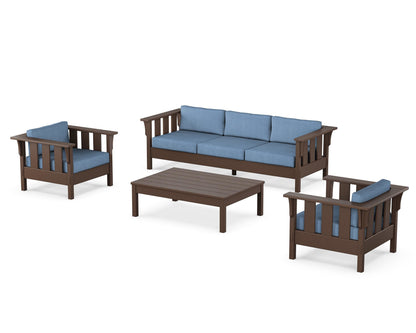 Martha Stewart by POLYWOOD® Acadia 4-Piece Deep Seating Set with Sofa in Mahogany / Sky Blue
