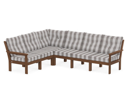 POLYWOOD® Vineyard 6-Piece Sectional in Teak / Buffalo Plaid Grey Mist