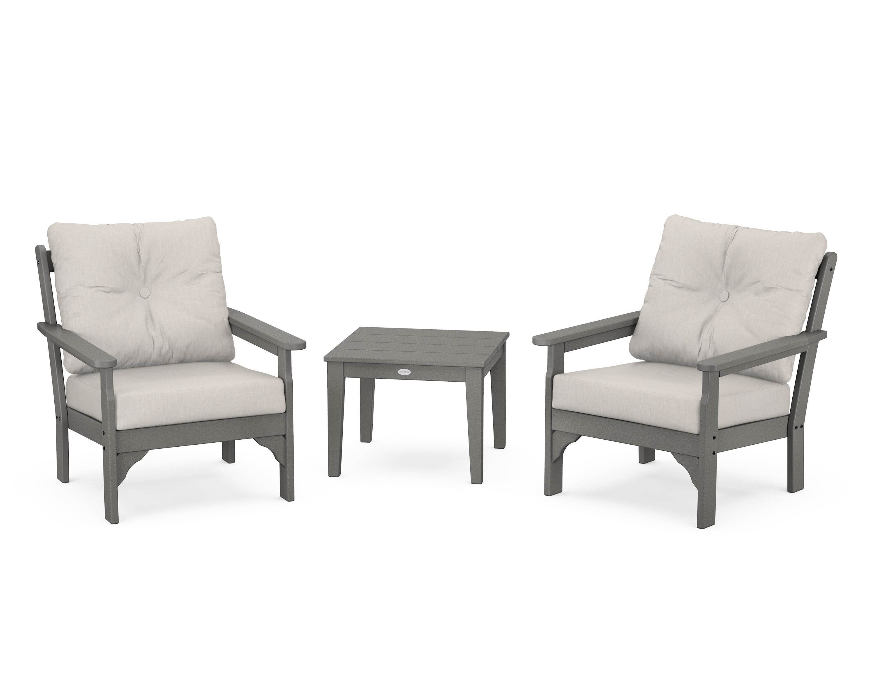 POLYWOOD® Vineyard 3-Piece Deep Seating Set in Slate Grey / Cast Ash