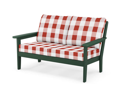 Country Living Cottage Deep Seating Loveseat in Green / Buffalo Plaid Crimson