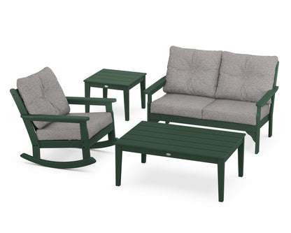 POLYWOOD® Vineyard 4-Piece Deep Seating Rocker Set in Green / Grey Mist