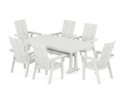 POLYWOOD® Modern Curveback Adirondack 7-Piece Dining Set with Trestle Legs in White