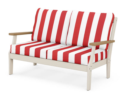 POLYWOOD® Braxton Deep Seating Loveseat in Sand / Natural / Cabana Stripe Crimson