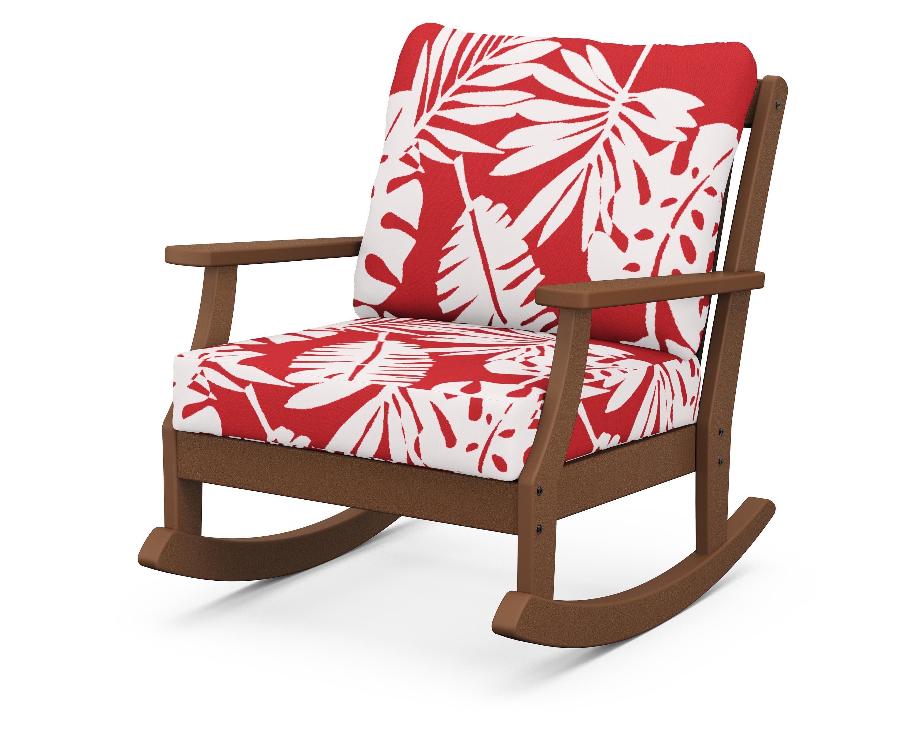 POLYWOOD® Braxton Deep Seating Rocking Chair in Teak / Leaf Crimson